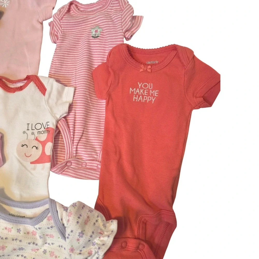 Mixed Lot of 9 Onesies and Bodysuits  Pink Orange Black NB-3Ms‎